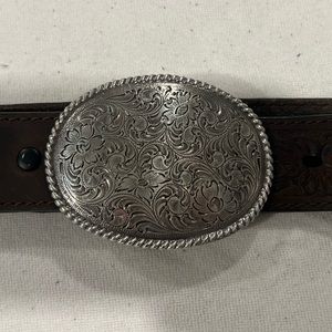Leather Belt with Floral Belt Buckle